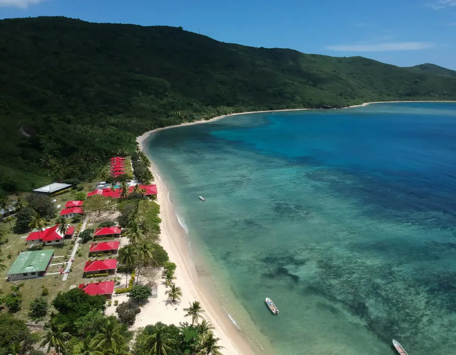 Aerial view of Natadola Beach and the surrounding coastline on Fiji's Coral Coast
