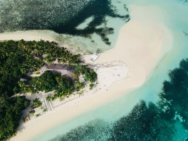 Aerial view of a lagoon and small island off the Coral Coast